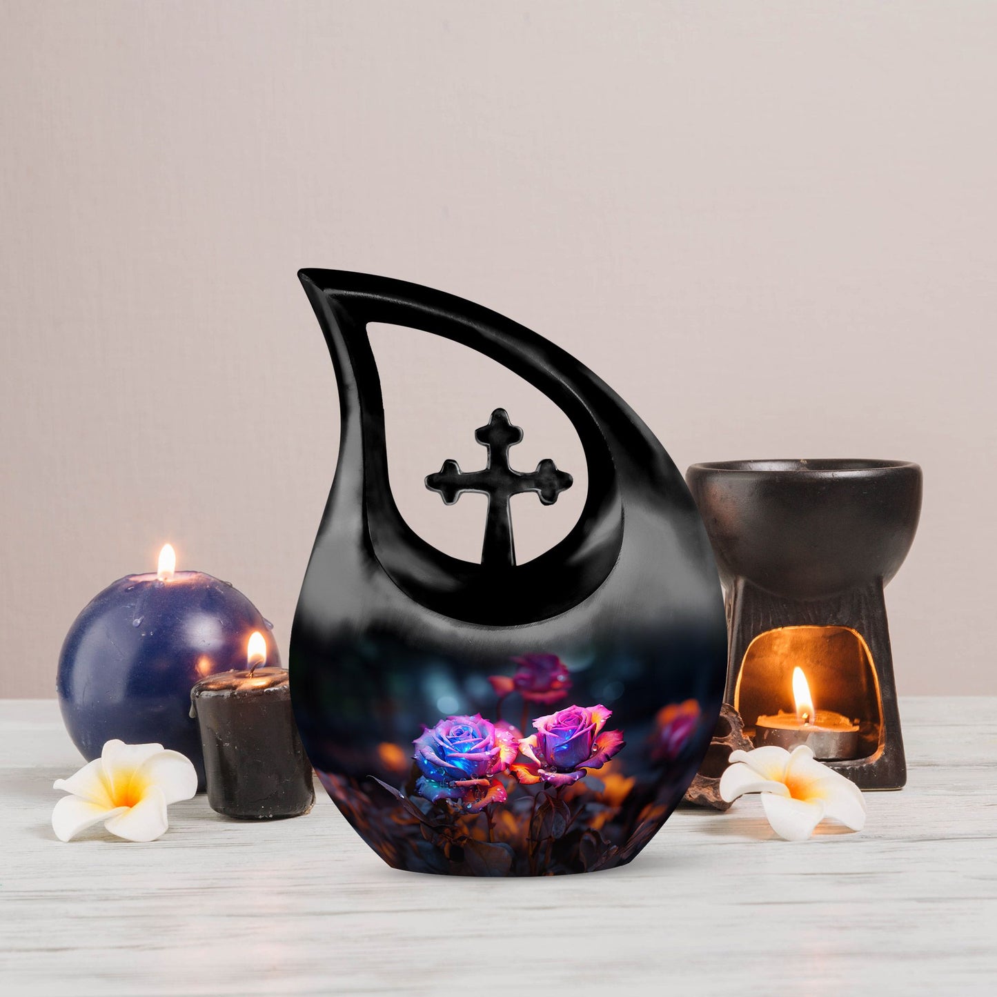 10-inch Rose Cross Drop Urn, personalized aluminium 