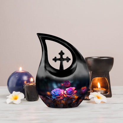 10-inch Rose Cross Drop Urn, personalized aluminium 