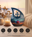 10 inch Rose themed Cross Drop design Memorial Urn, 
