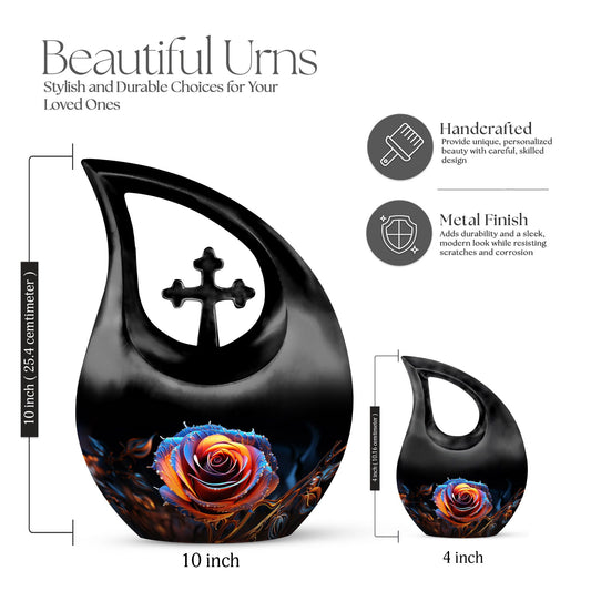 Customized Rose Urn, 10-Inch Cross Drop Design