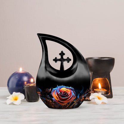 Customized Rose Urn, 10-Inch Cross Drop Design