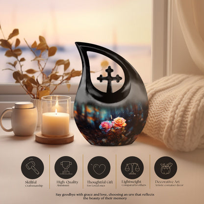 10-inch Rose Urn with Cross Drop design, large, 
