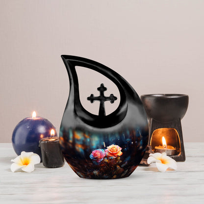 10-inch Rose Urn with Cross Drop design, large, 