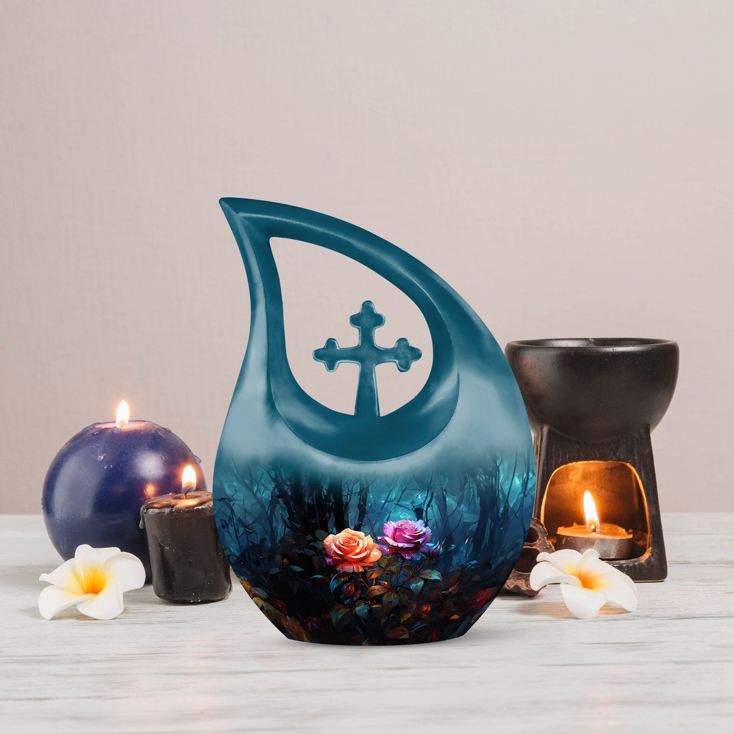 Cross drop rose cremation urn with engraving customization