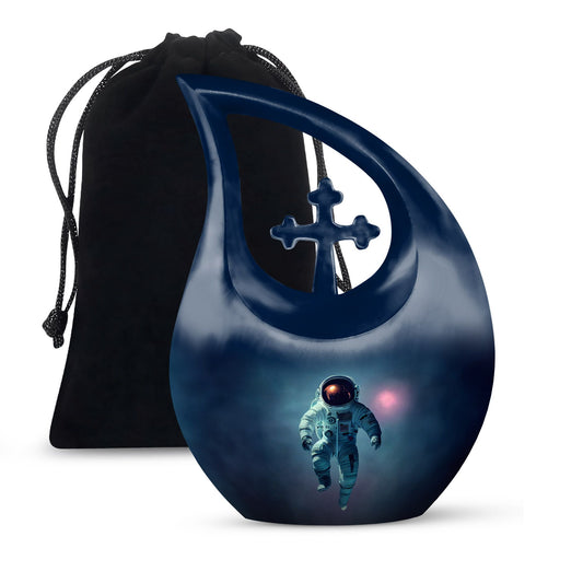 10-inch Astronaut Themed Cross Drop Cremation Urn