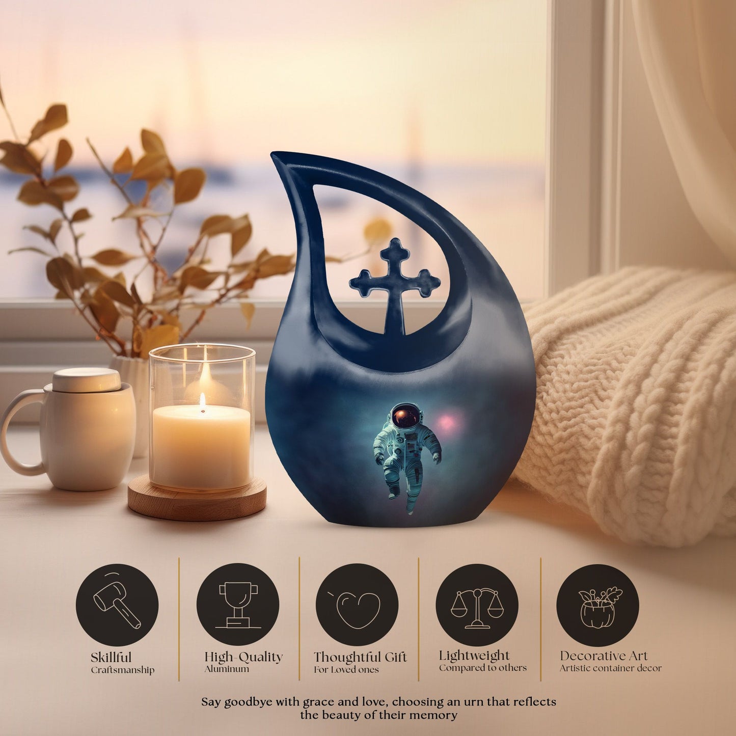 10-inch Astronaut Themed Cross Drop Cremation Urn