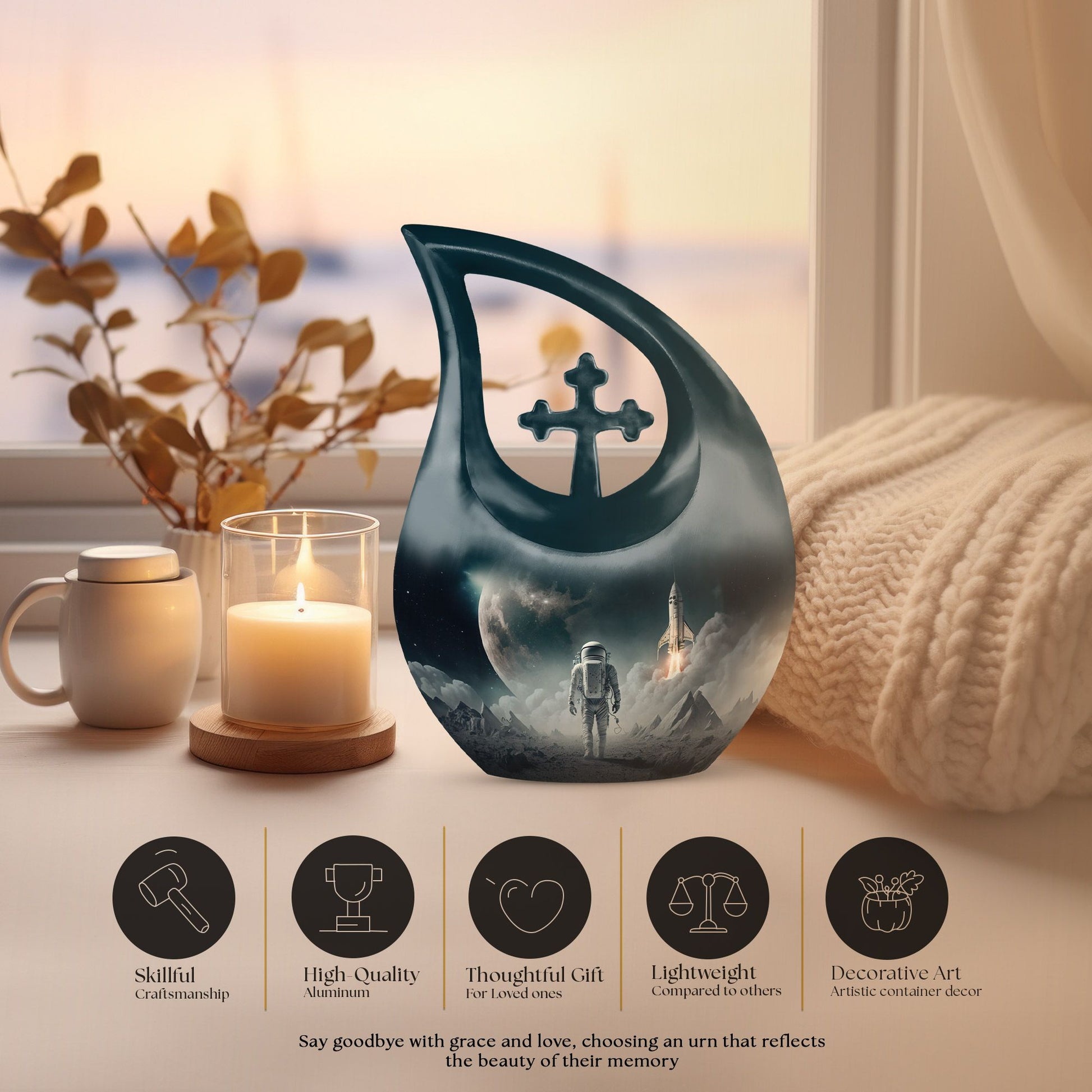 10-inch Cross Drop Astronaut Urn, customizable Aluminium 