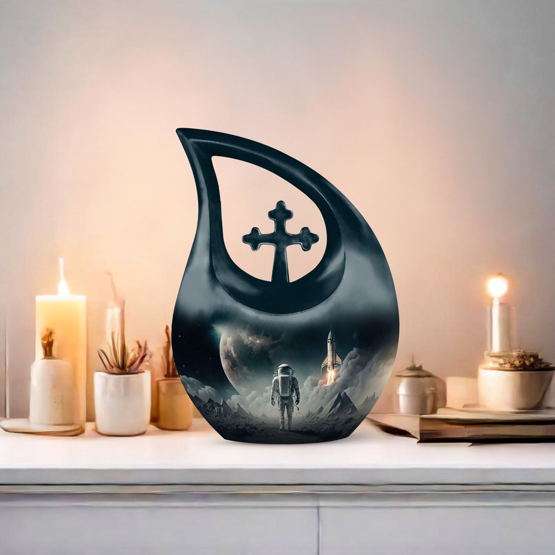 10-inch Cross Drop Astronaut Urn, customizable Aluminium 