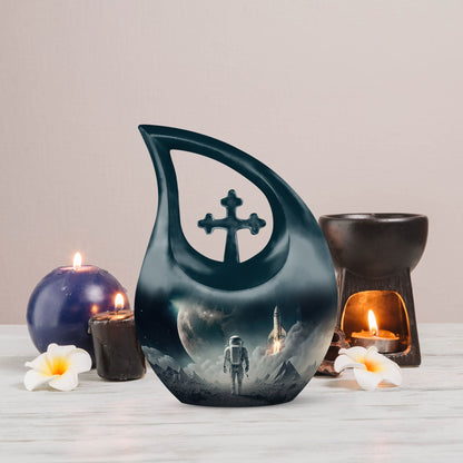 10-inch Cross Drop Astronaut Urn, customizable Aluminium 
