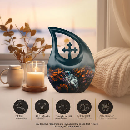 10-inch Aluminium Astronaut Urn with Cross Drop Design,