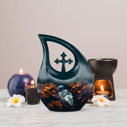 10-inch Aluminium Astronaut Urn with Cross Drop Design,