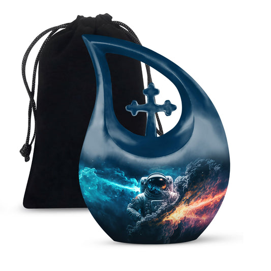 10-inch Astronaut Urn with Cross Drop design, comes 