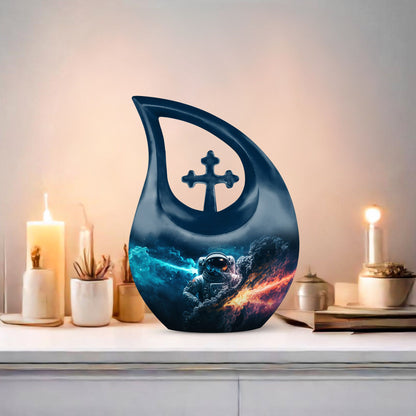 10-inch Astronaut Urn with Cross Drop design, comes 