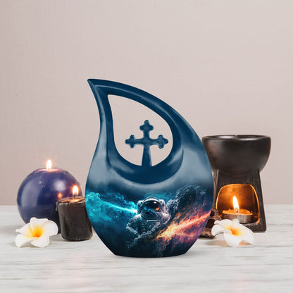 10-inch Astronaut Urn with Cross Drop design, comes 