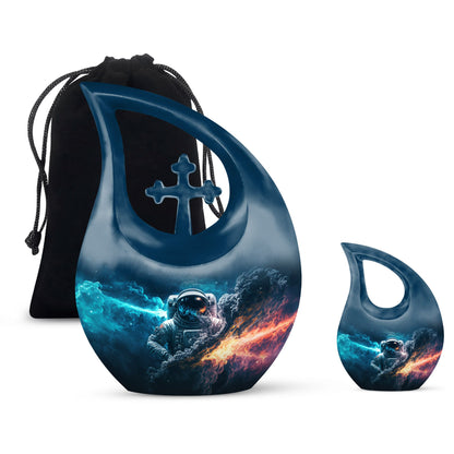 10-inch Astronaut Urn with Cross Drop design, comes 