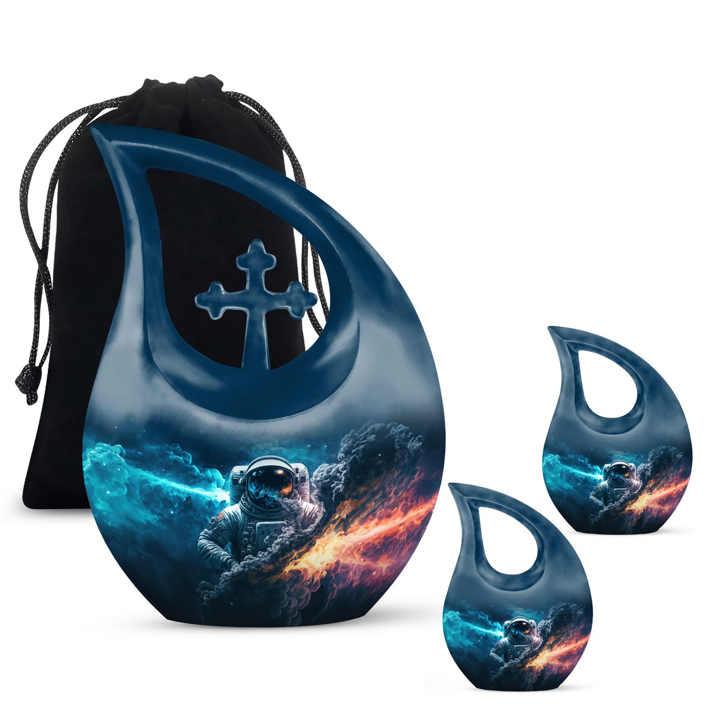 10-inch Astronaut Urn with Cross Drop design, comes 