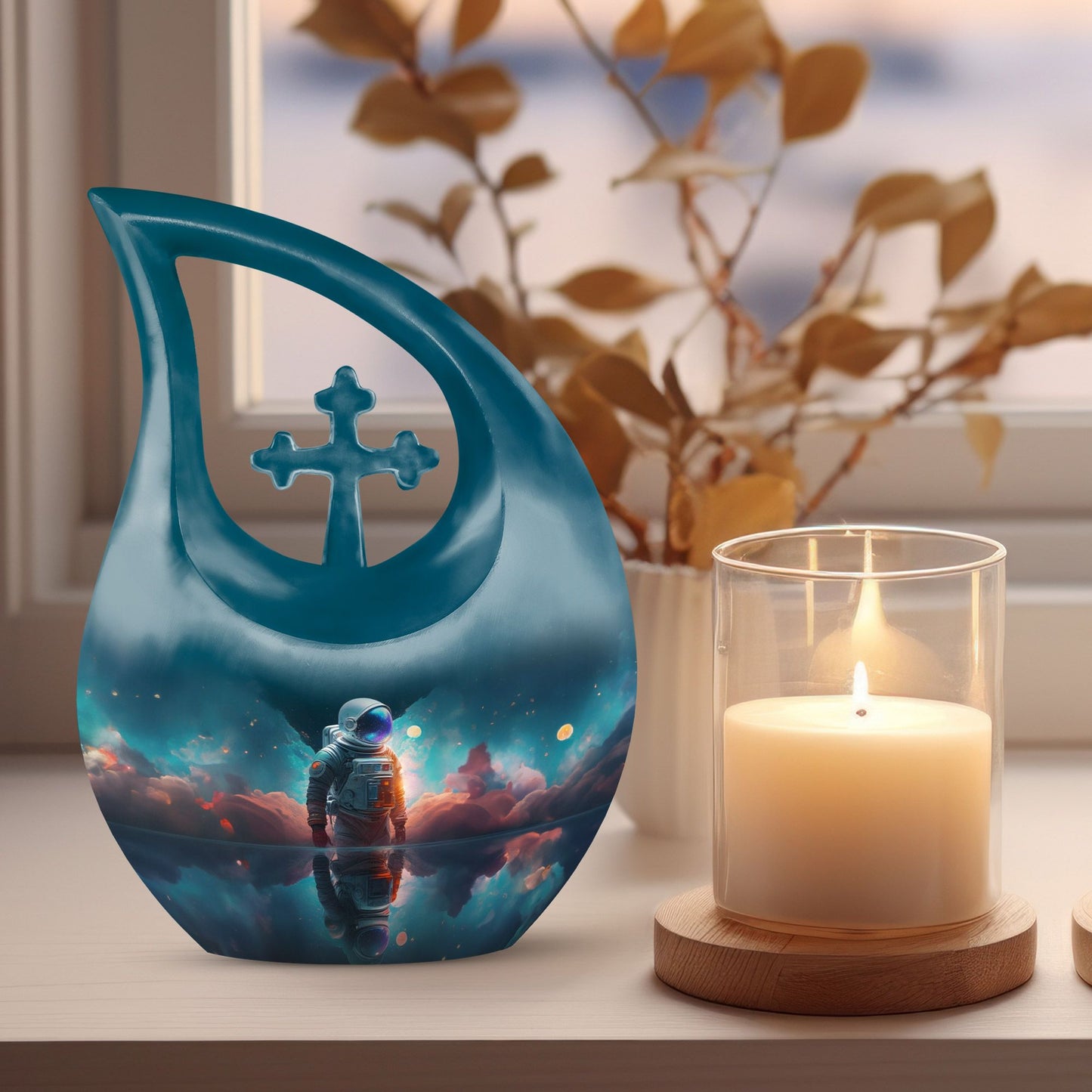 Astronaut Cross Drop 10 Inch Burial Urn, Aluminium Large Funeral Urn with Personalized Engraving, Capacity 200 cubic inches