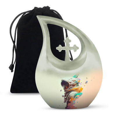 10 inch Astronaut Memorial Urn with Cross Drop design, 