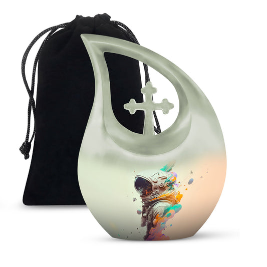 10 inch Astronaut Memorial Urn with Cross Drop design, 