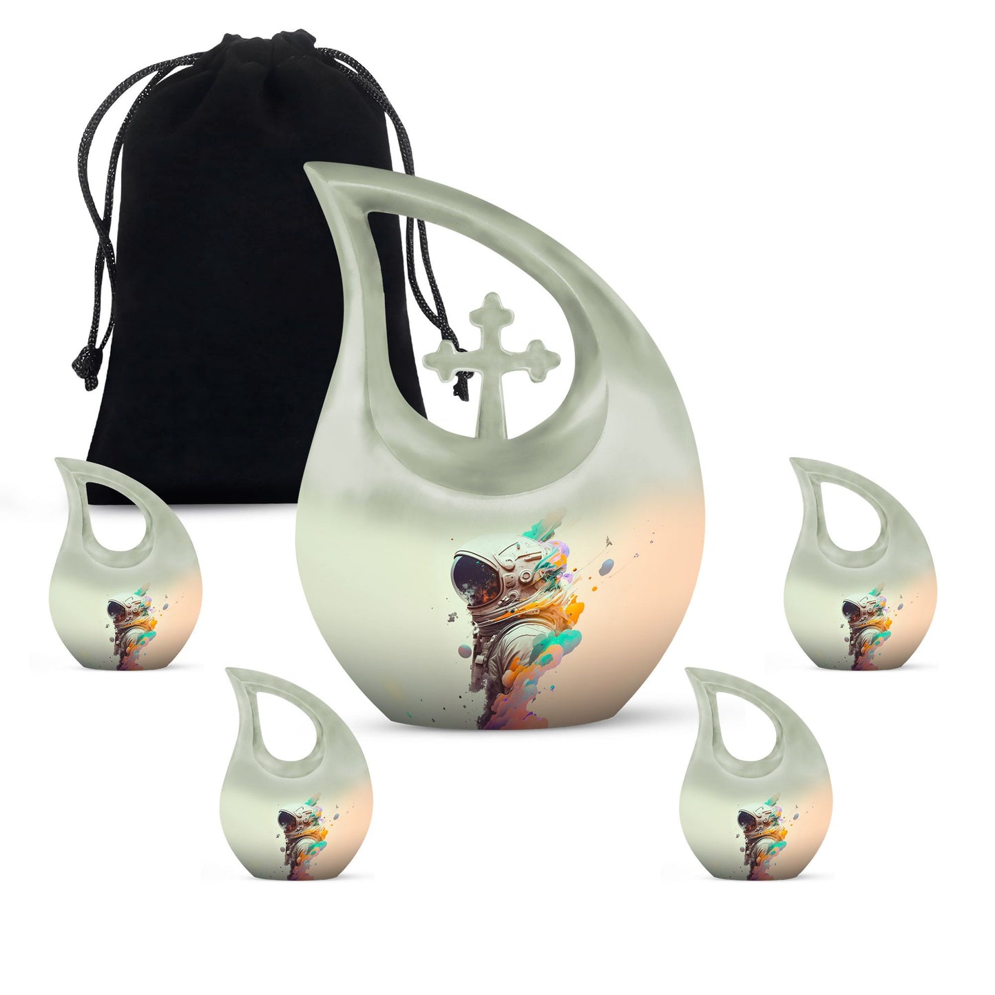10 inch Astronaut Memorial Urn with Cross Drop design, 