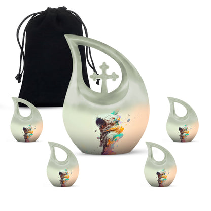 10 inch Astronaut Memorial Urn with Cross Drop design, 