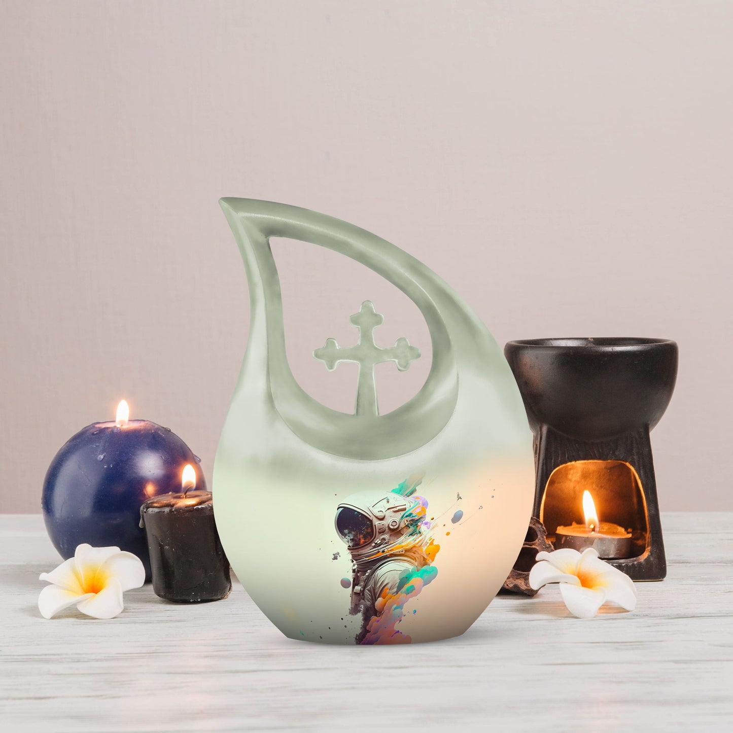 10 inch Astronaut Memorial Urn with Cross Drop design, 