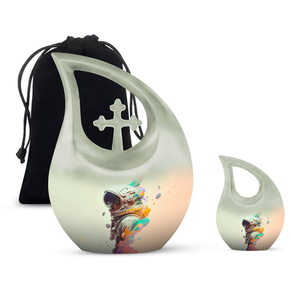 10 inch Astronaut Memorial Urn with Cross Drop design, 