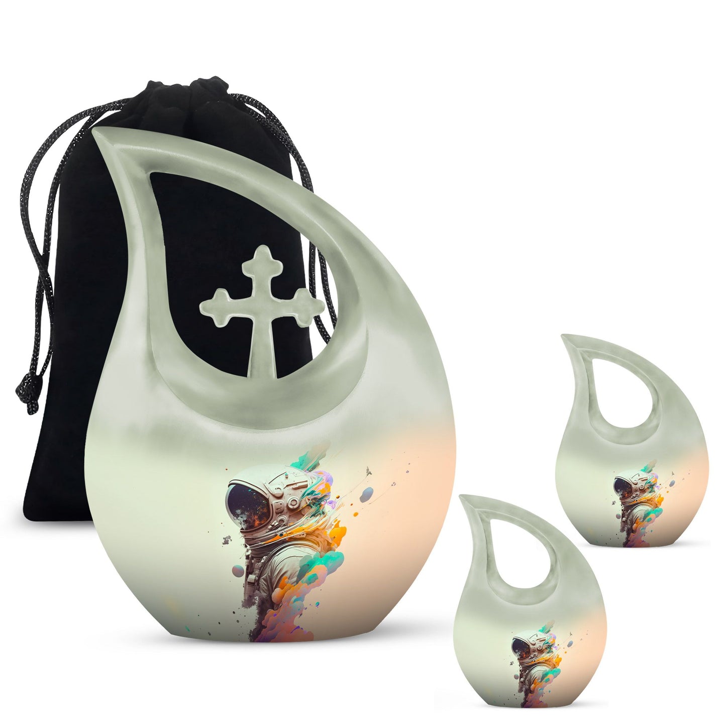 10 inch Astronaut Memorial Urn with Cross Drop design, 
