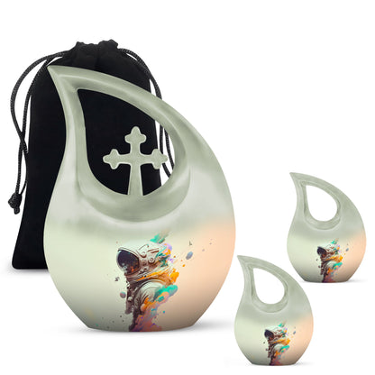 10 inch Astronaut Memorial Urn with Cross Drop design, 