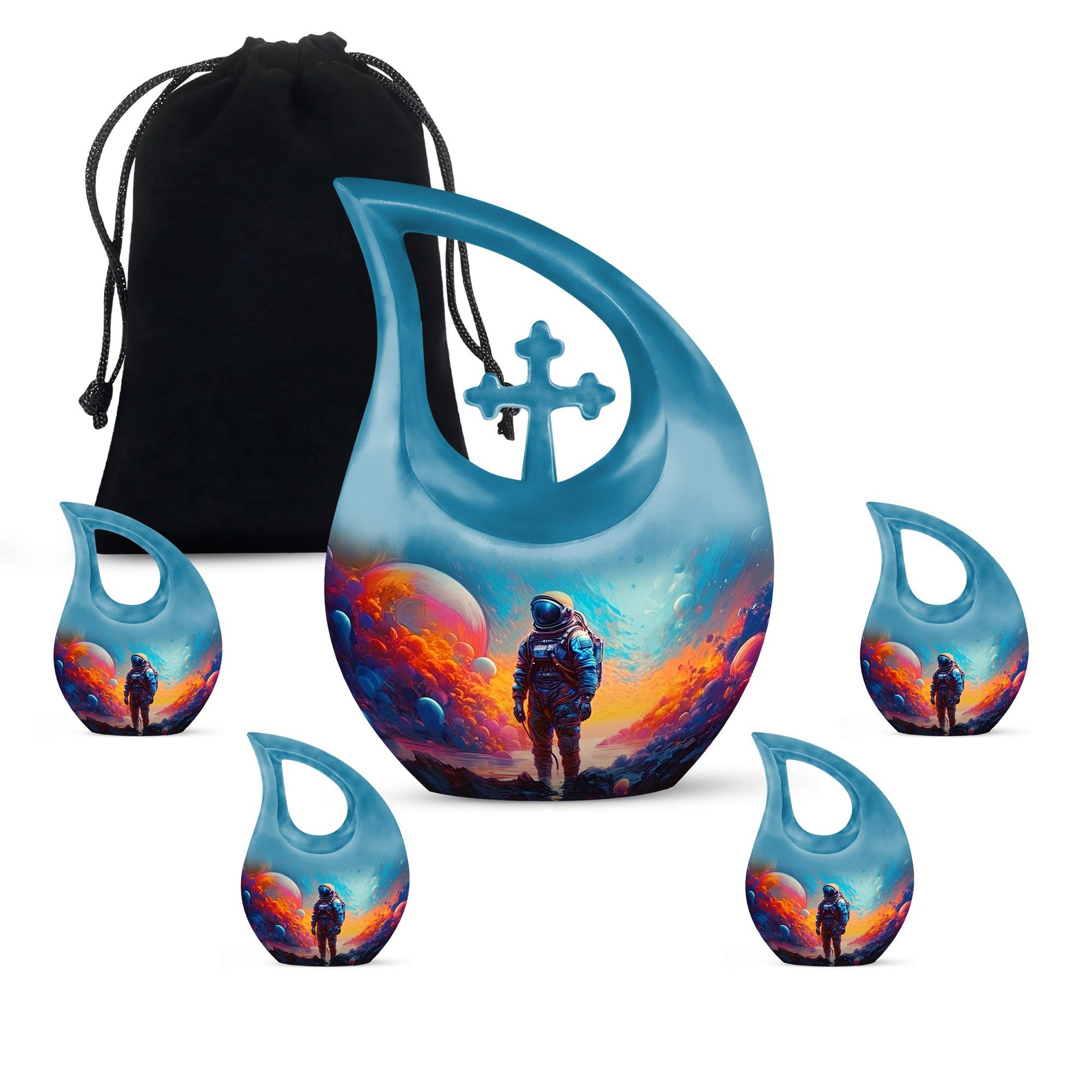 10-inch Astronaut-themed Modern Urn with Cross