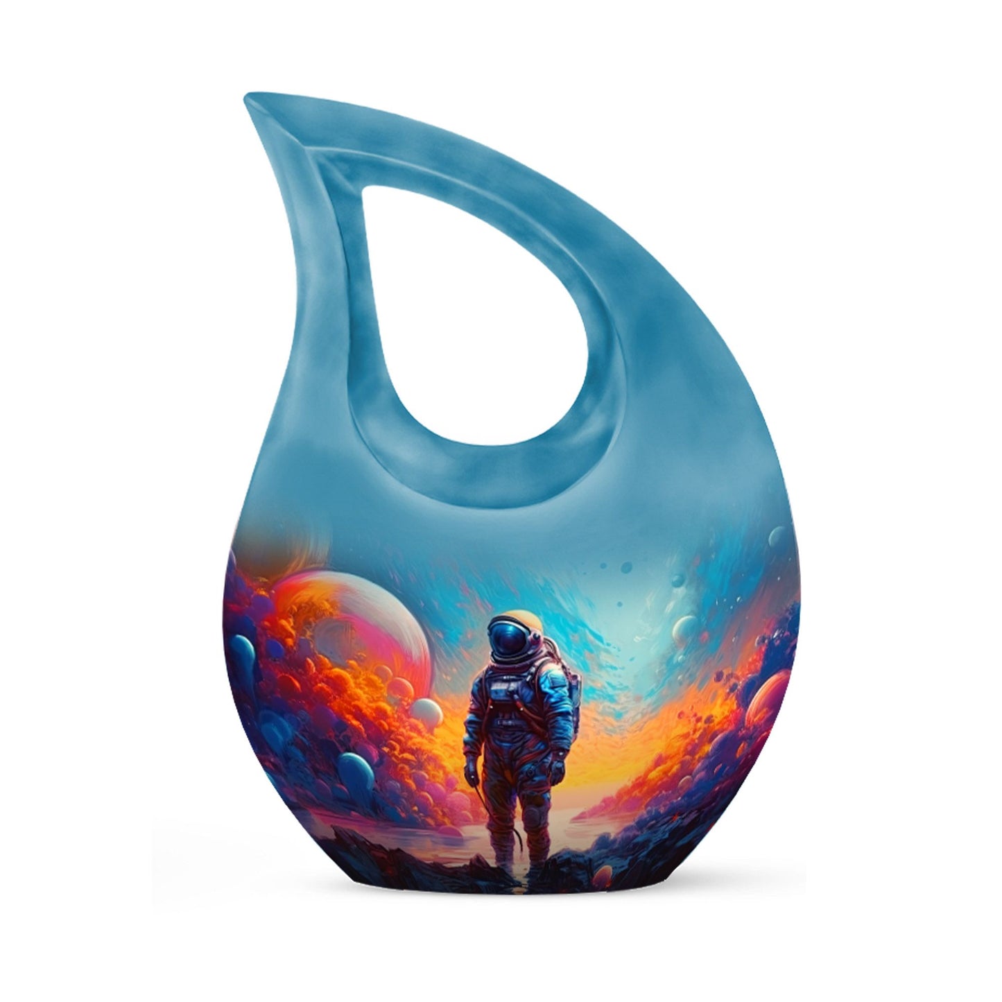 10-inch Astronaut-themed Modern Urn with Cross