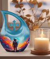 10-inch Astronaut-themed Modern Urn with Cross