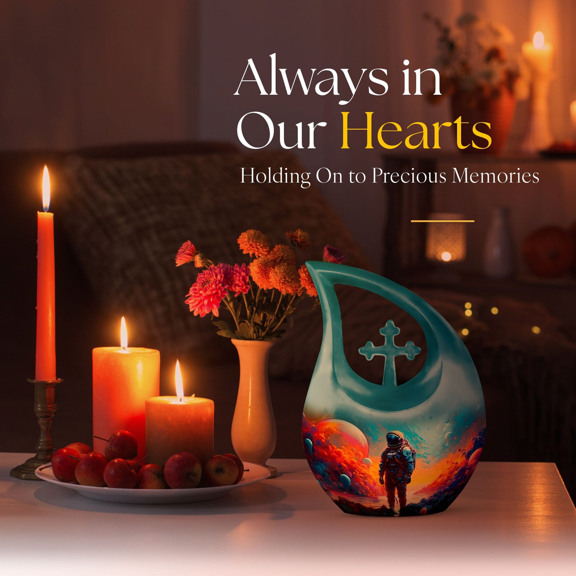 10-inch Astronaut-themed Modern Urn with Cross