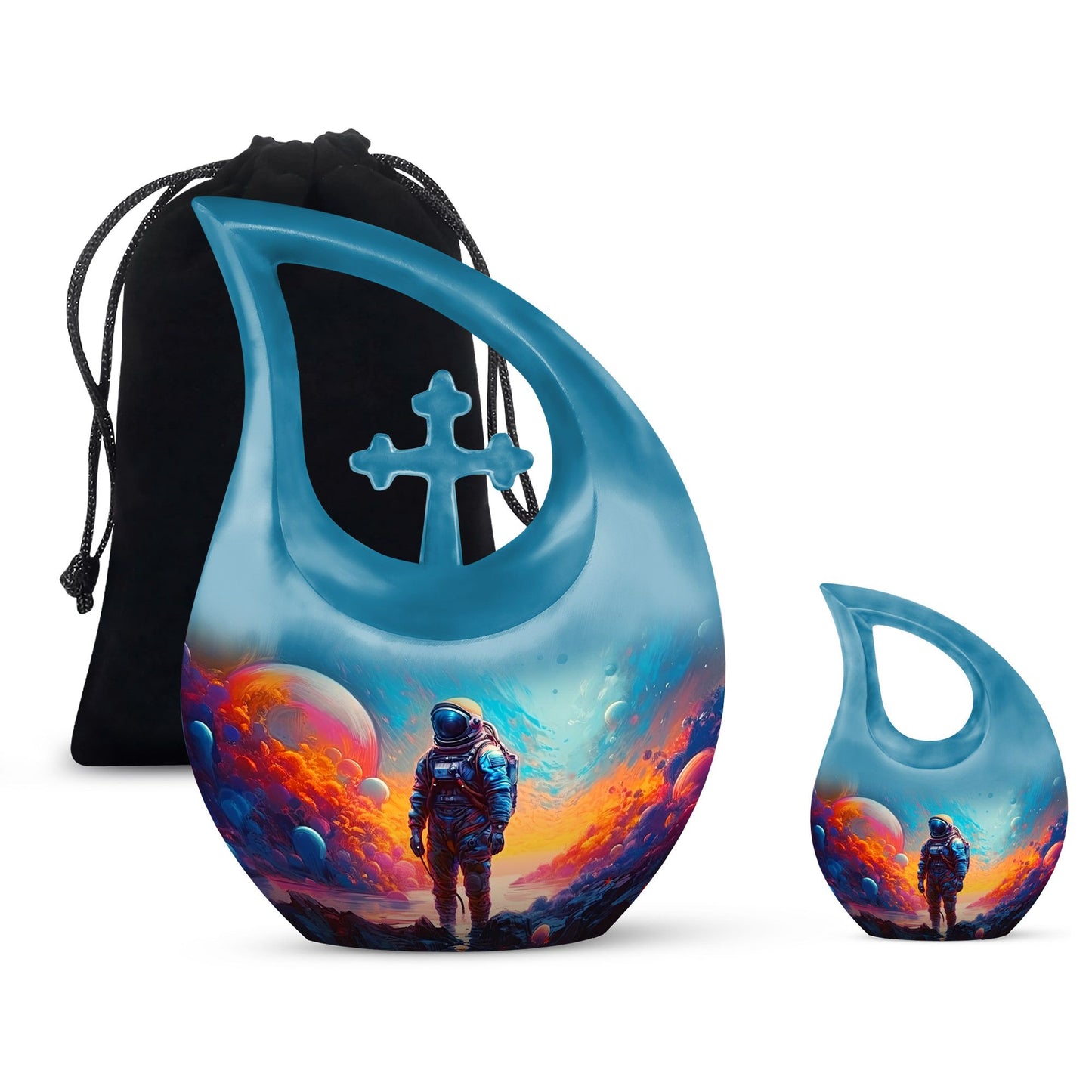 10-inch Astronaut-themed Modern Urn with Cross