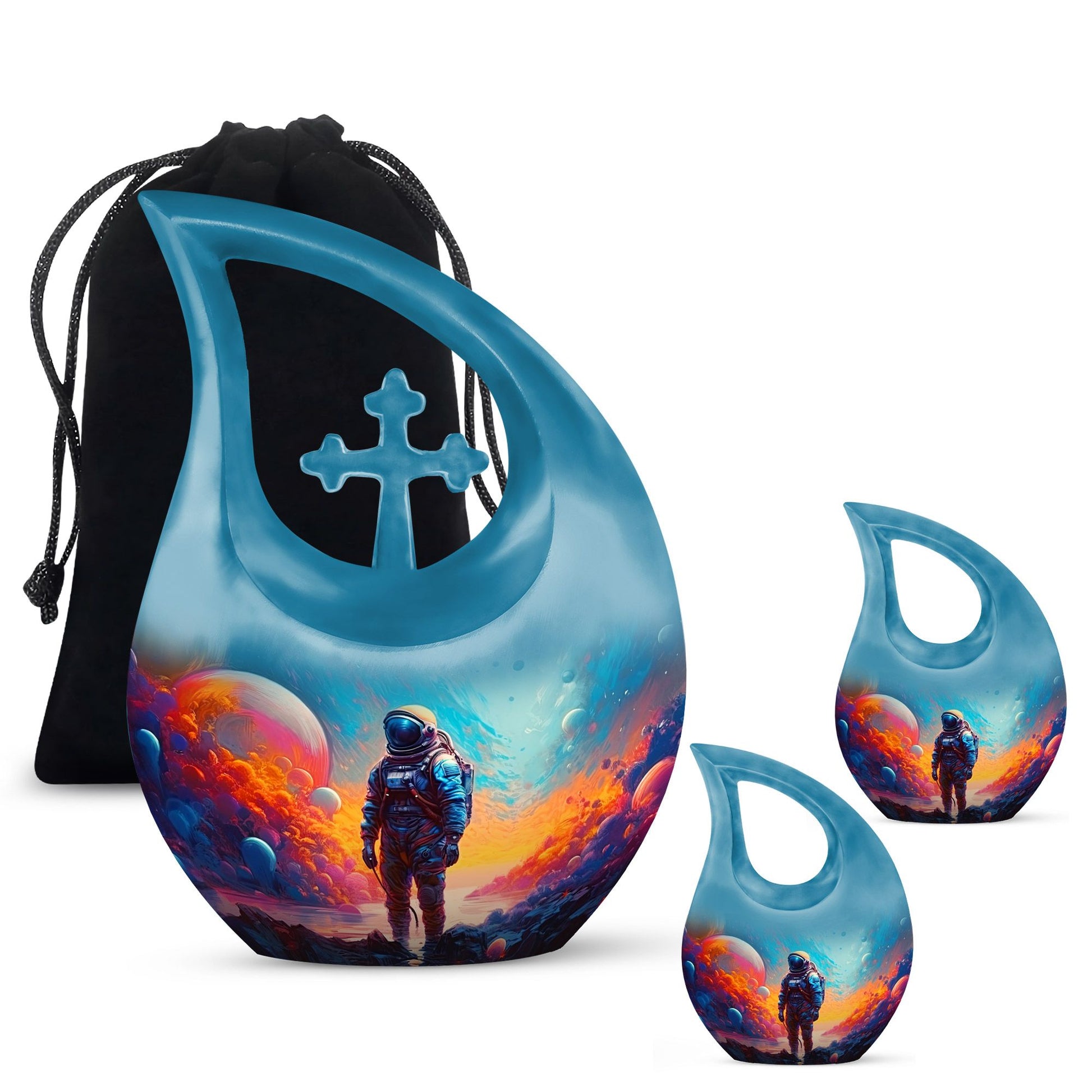 10-inch Astronaut-themed Modern Urn with Cross