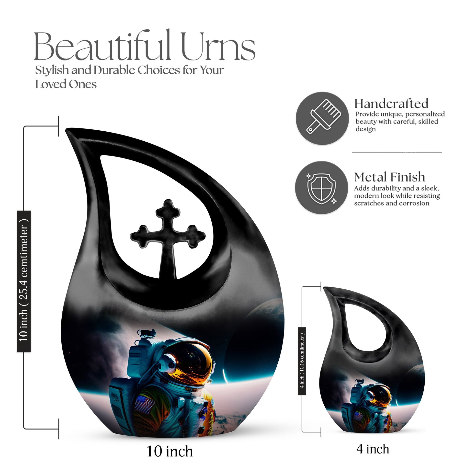 10-inch Astronaut themed aluminum burial urn