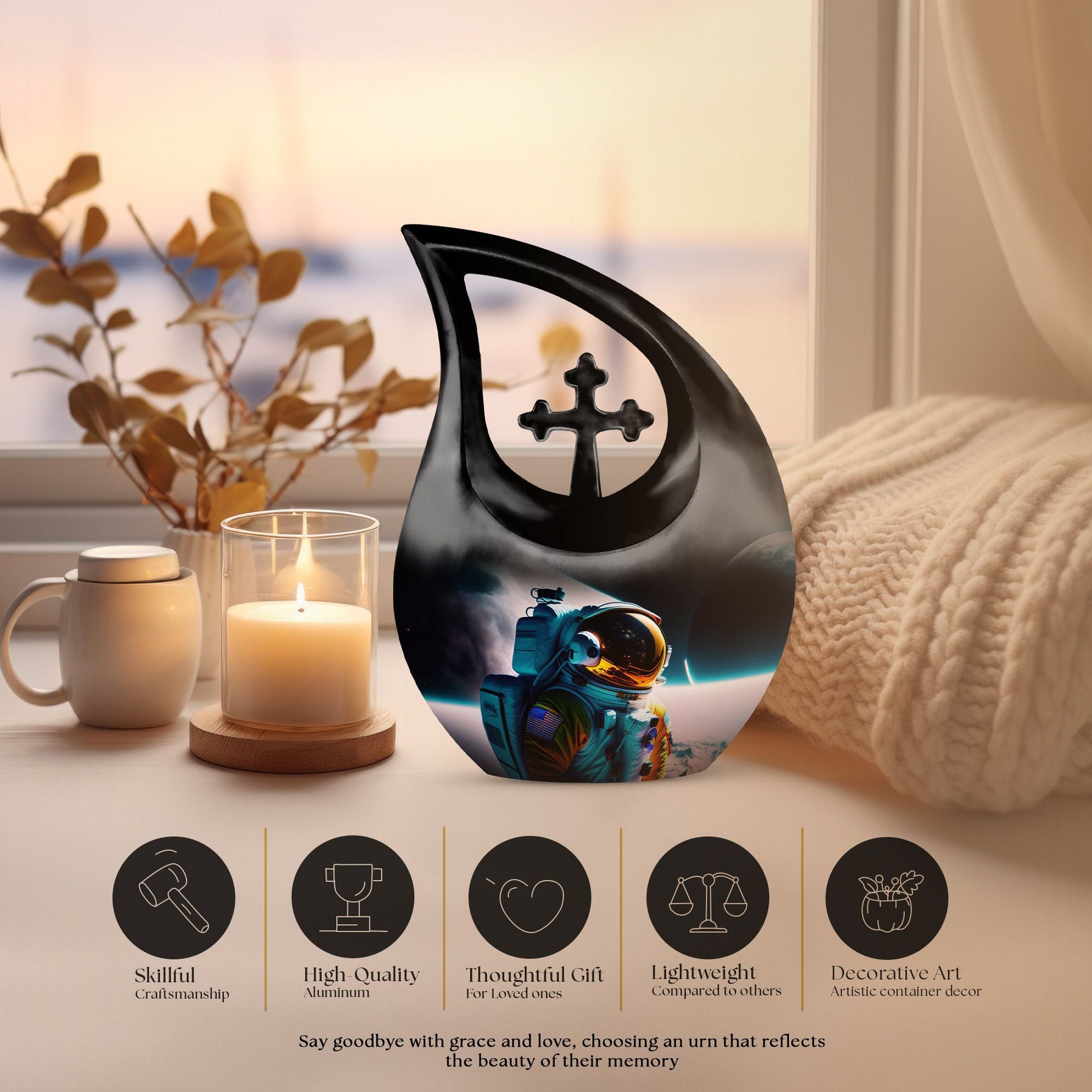 10-inch Astronaut themed aluminum burial urn