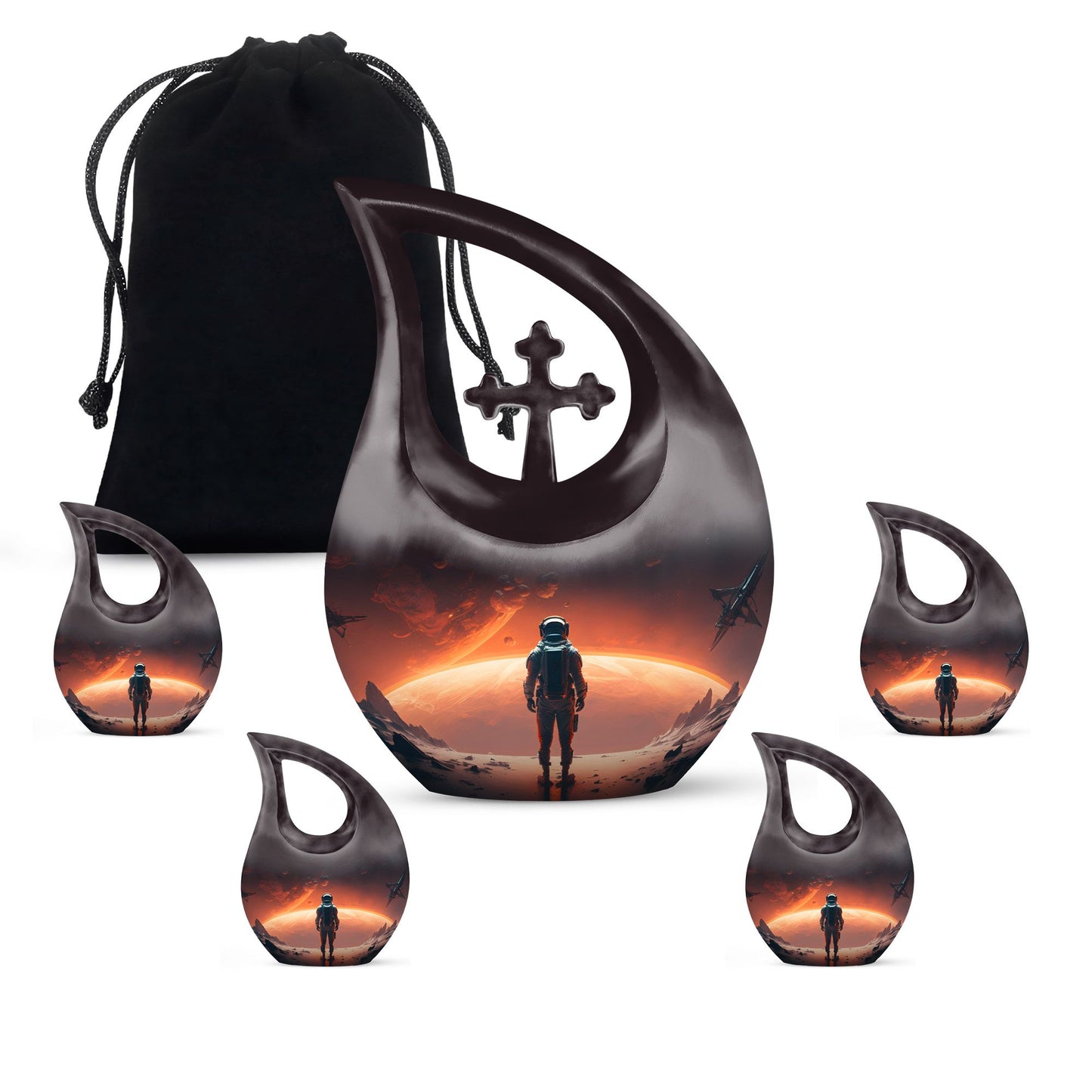 10-Inch Astronaut Urn with Engravable Cross Drop Design,