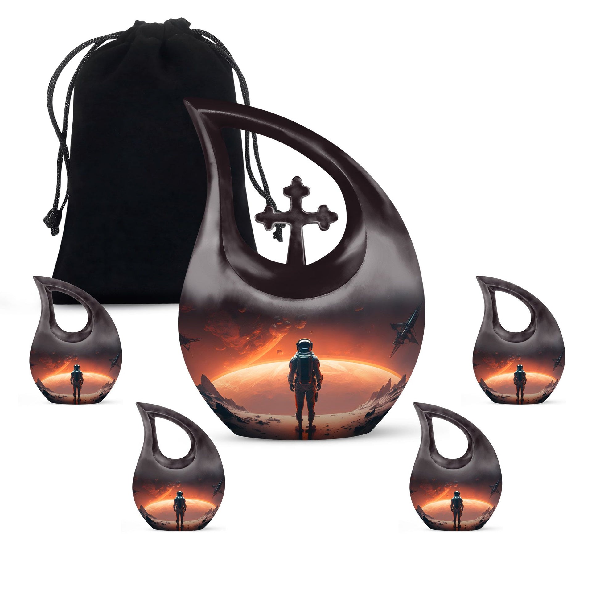 10-Inch Astronaut Urn with Engravable Cross Drop Design,