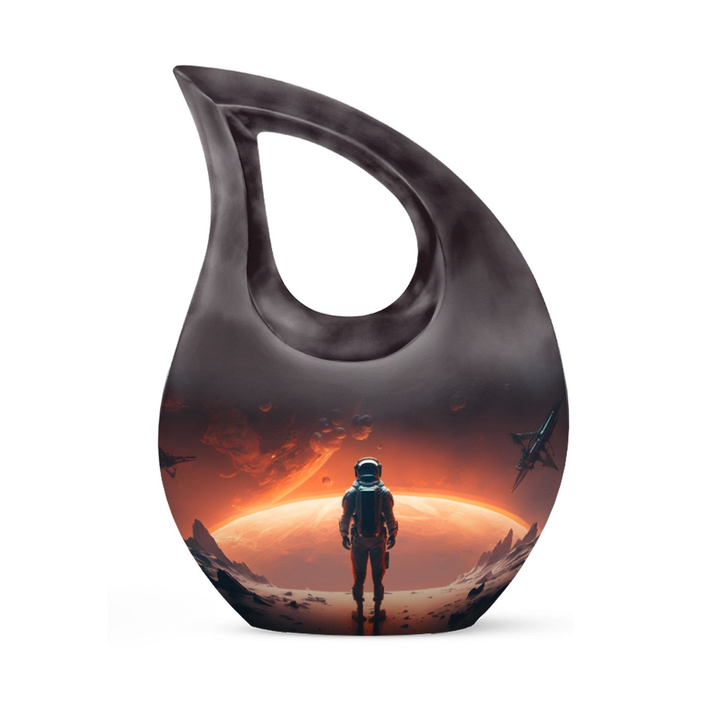 10-Inch Astronaut Urn with Engravable Cross Drop Design,
