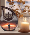 10-Inch Astronaut Urn with Engravable Cross Drop Design,