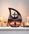 10-Inch Astronaut Urn with Engravable Cross Drop Design,