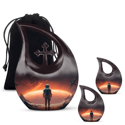 10-Inch Astronaut Urn with Engravable Cross Drop Design,