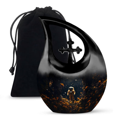 10-inch astronaut urn with cross drop design,
