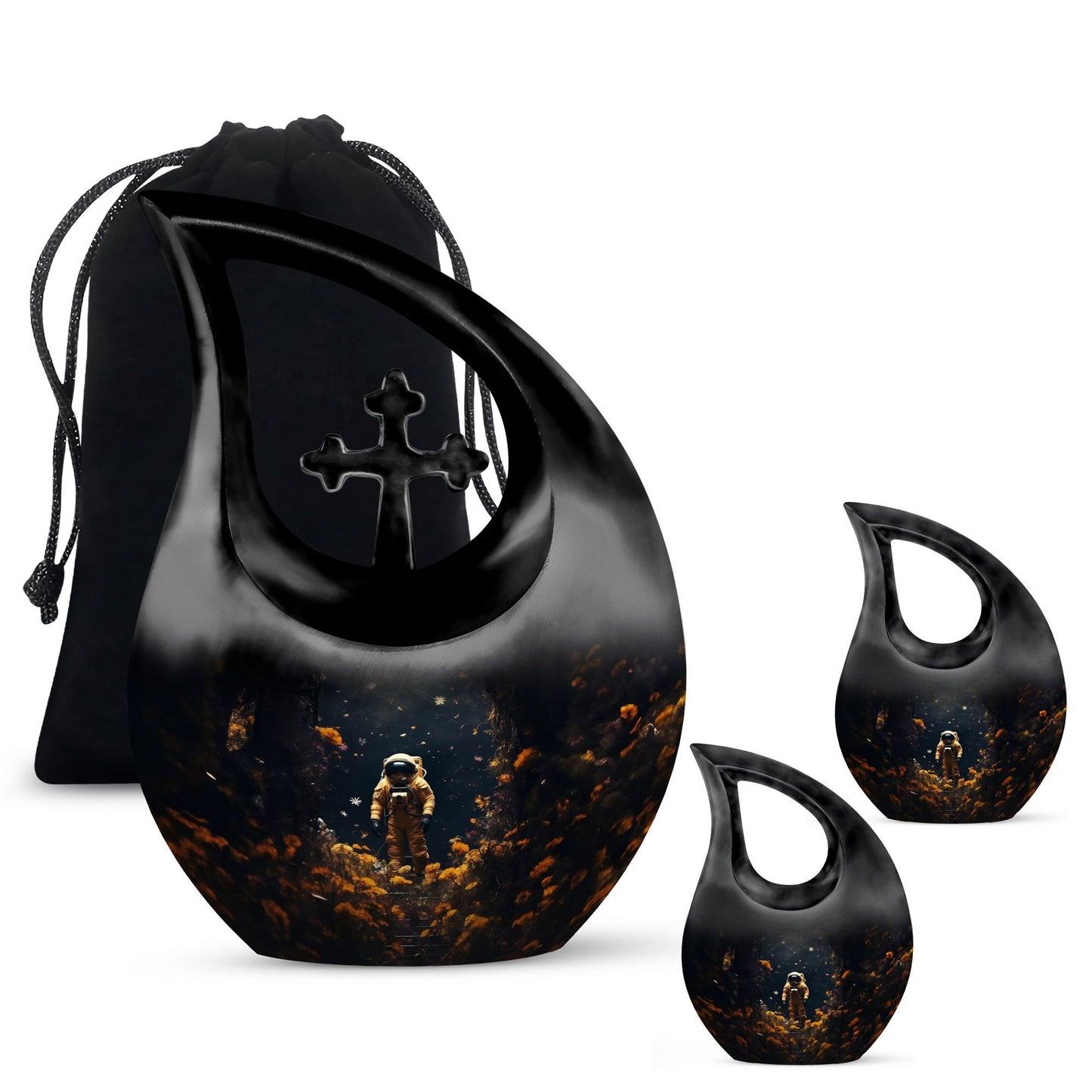 10-inch astronaut urn with cross drop design,