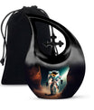 10-inch Astronaut-themed Marble Urn with Cross Drop design, customized engraving option