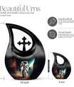 10-inch Astronaut-themed Marble Urn with Cross Drop design, customized engraving option