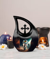 10-inch Astronaut-themed Marble Urn with Cross Drop design, customized engraving option