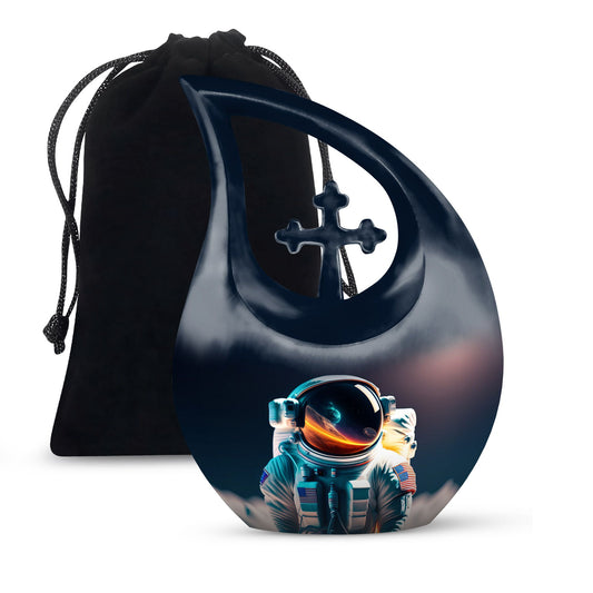 10-inch Astronaut-themed Biodegradable Urn with Cross Drop 