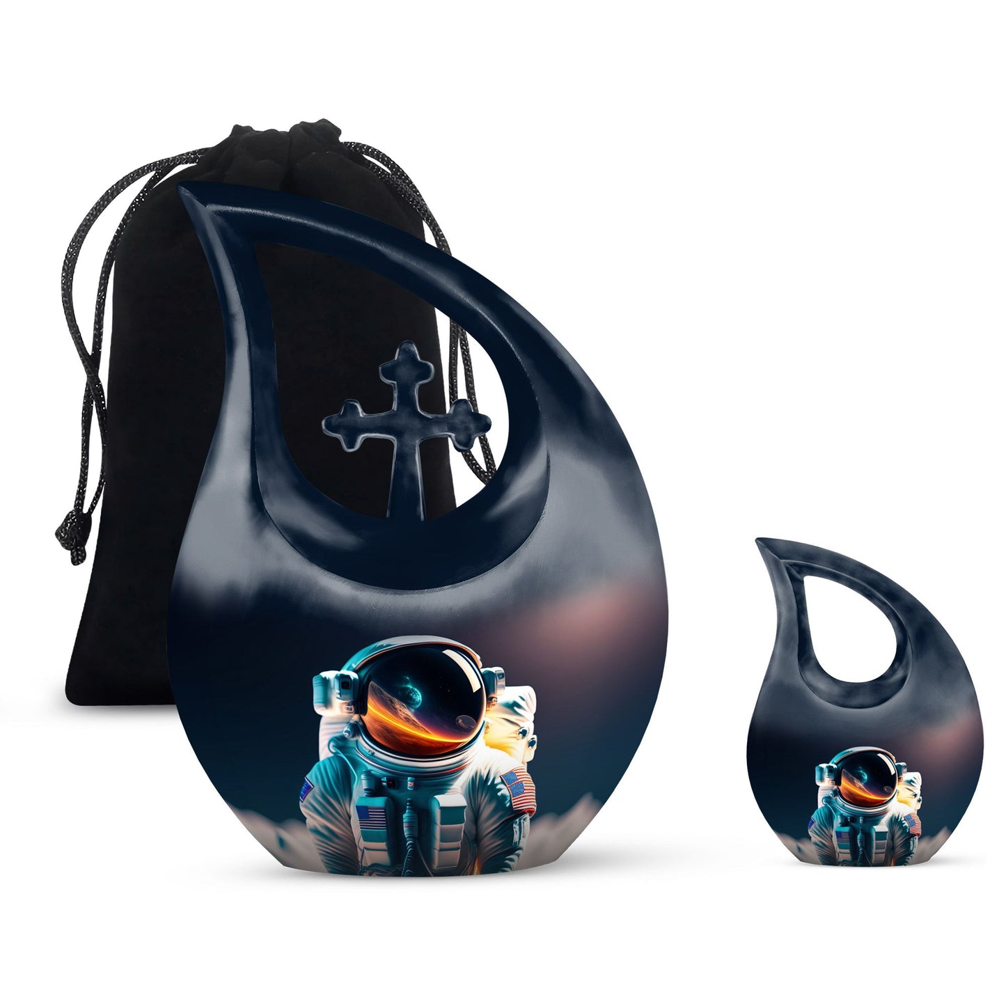 10-inch Astronaut-themed Biodegradable Urn with Cross Drop 